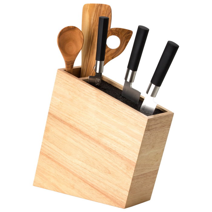 Continenta Bloque para Cuchillos de Madera de Caucho con Insertos Flexibles y Compartimento para Utensilios 31x9x28 cm